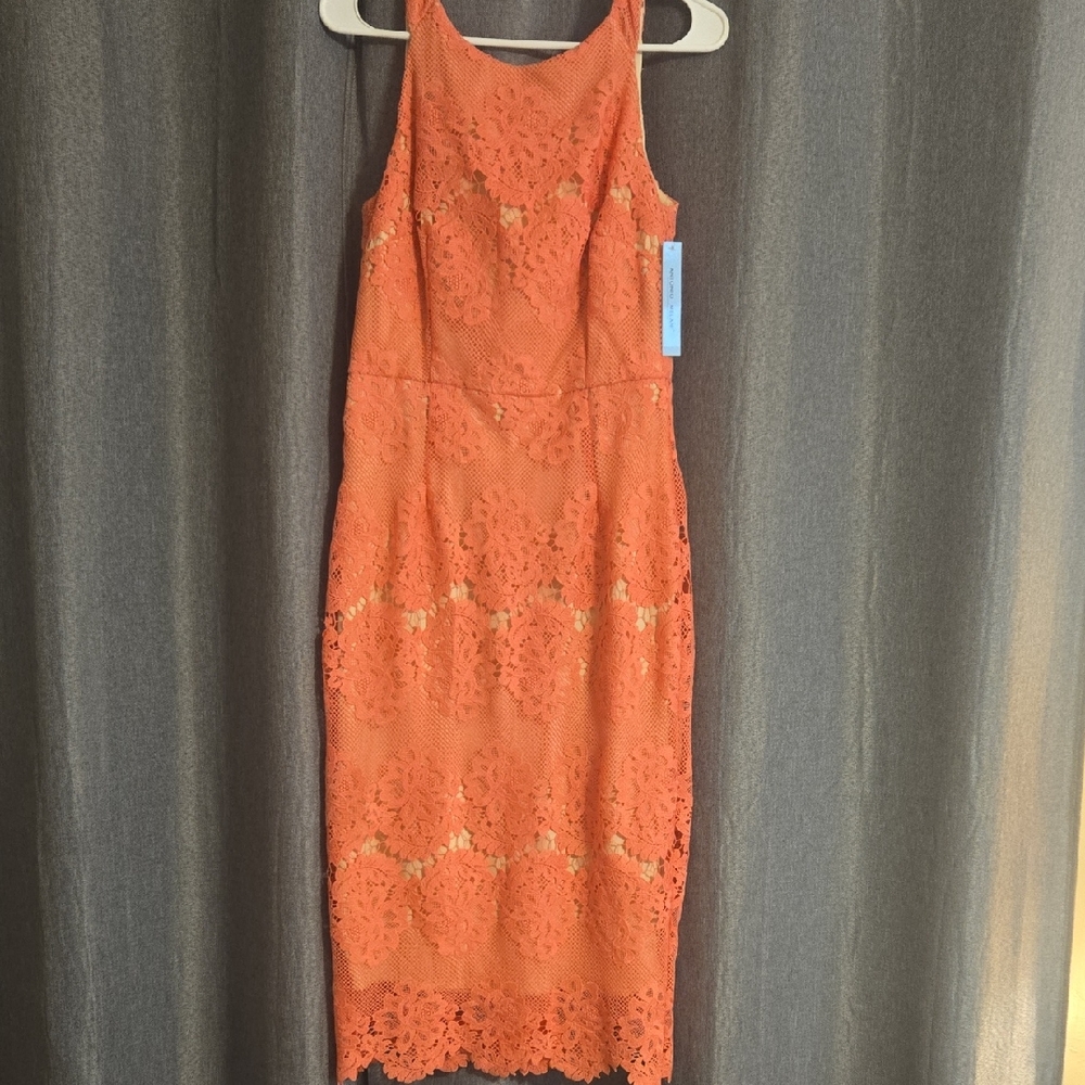 ANTONIO MELANI Coral Lace Midi Dress